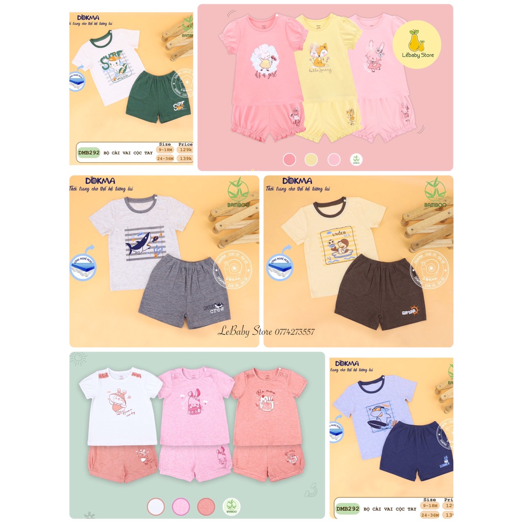 XẢ KHO (9-24M) Bộ cộc tay cài vai vải sợi tre bamboo cho bé yêu - DOKMA