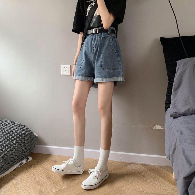 Quần Short Xiaozhainv Denim Lưng Cao Phong Cách Hàn Quốc Retro Cho Nữ