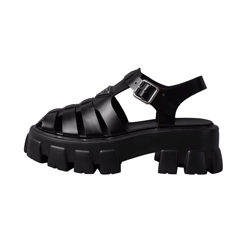 Sandal nữ rọ mõm đế răng cưa cao 6cm khoá cài cá tính