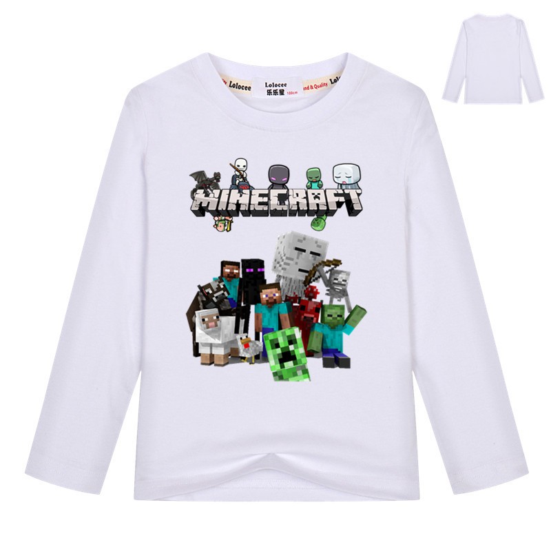 áo thun dài tay Minecraft Creeper Face tops quần áo cotton cho bé trai