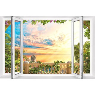 Tranh dán tường 3D tranh trang trí cửa sổ biển 6 BINBIN CS86 (Không phai màu)
