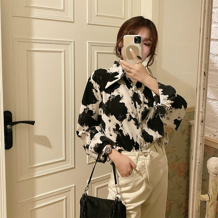 Áo sơ mi SUXI tay dài dáng rộng phong cách cổ điển