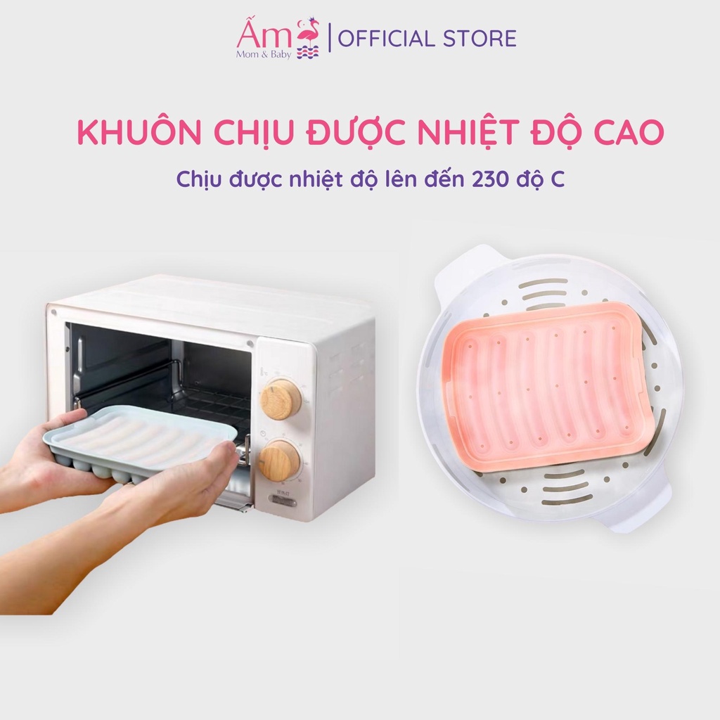 Khuôn Xúc Xích Silicone Cho Bé Ăn Dặm Ấm Baby Chia 6 Ngăn Tiện Lợi Chịu Được Nhiệt Độ Cao Ấm Gift Decor