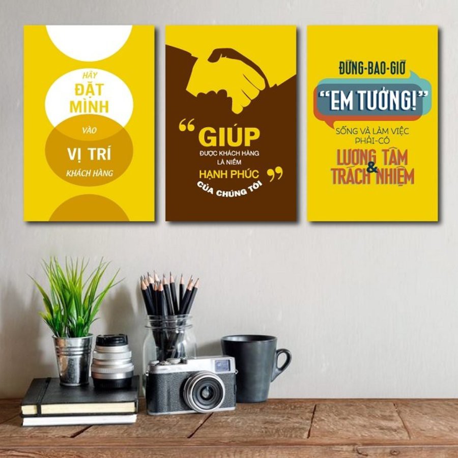 Bộ 3 tranh canvas slogan Lala trang trí văn phòng mang đến năng lượng tích cực kèm đinh 3 chân đa năng