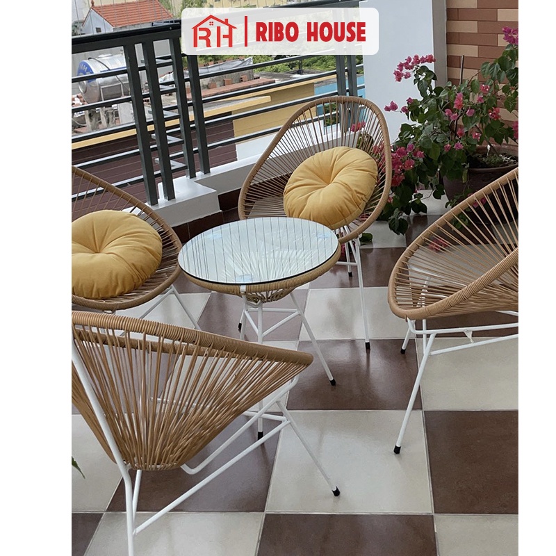 Bộ bàn ghế ban công RIBO HOUSE 1 bàn và 2 ghế, bàn ghế thư giãn decor quán cà phê trang trí phòng khách RIBO43