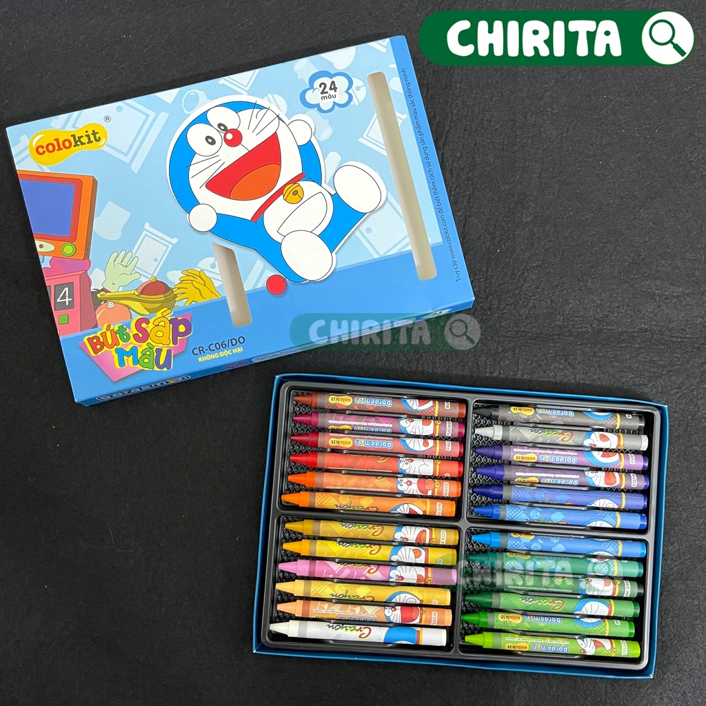Sáp Màu Cho Bé 24 Màu DORA EMON - Bút Sáp Tô Màu Thiên Long Chirita