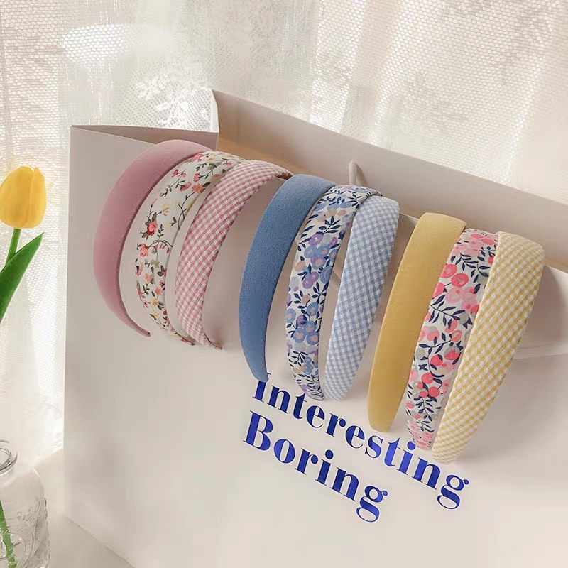 Băng đô nữ tính bản mỏng họa tiết hoa nhí caro phong cách Hàn Quốc xinh xắn trẻ trung