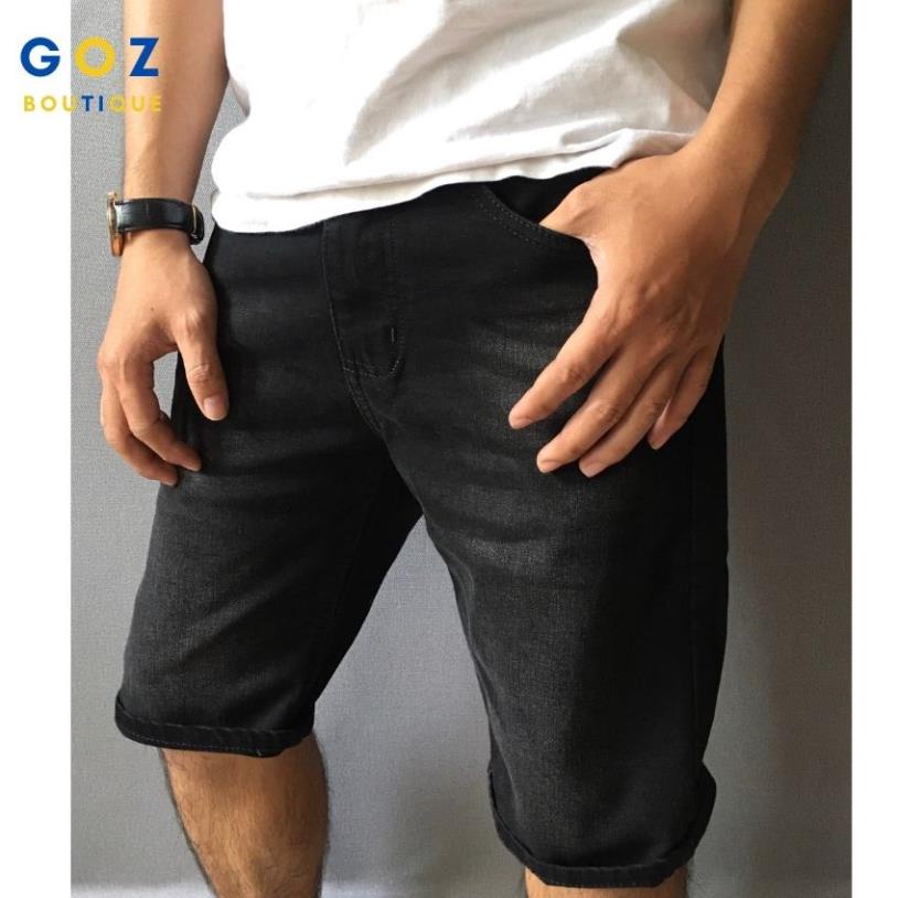 [FREESHIP EXTRA GIẢM TỚI 70K PHÍ VẬN CHUYỂN ĐƠN TỪ 50K ĐẾN 300K] Quần Short Jeans Nam Đen Trơn GOZ Co Giãn 4 Chiều &lt;75kg