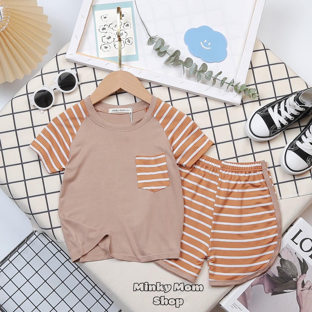 Bộ quần áo cộc tay thun lạnh Minky mom bé trai SIZE ĐẠI