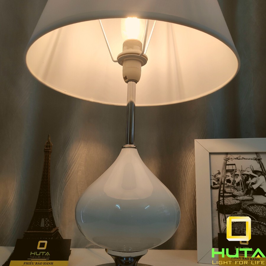 Đèn Ngủ Để Bàn Cao Cấp HUTA Dimmer Thân Sứ, Ánh Sáng Led Vàng, Decor Trang Trí Phòng Ngủ, Phòng Khách, Khách Sạn, S10