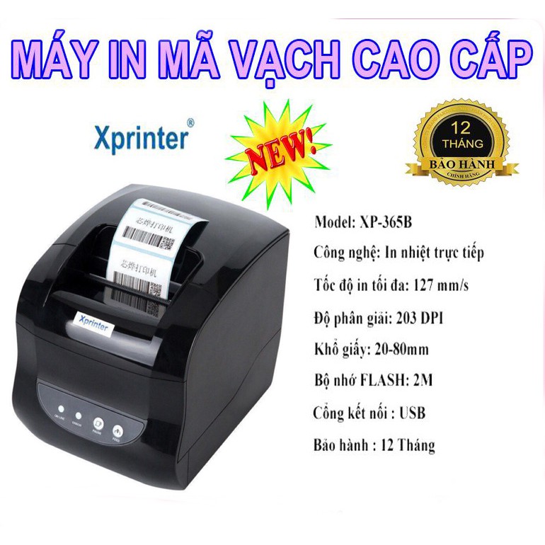 Máy in hóa đơn, in tem nhãn mã vạch Xprinter XP-365B (in nhiệt trực tiếp) (BẢN USB) - MÁY IN BILL IN HÓA ĐƠN IN MÃ VẠCH