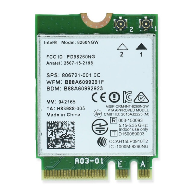 Card wifi cho laptop intel 8260ngw (NGFF - chuẩn M.2 key E,M)