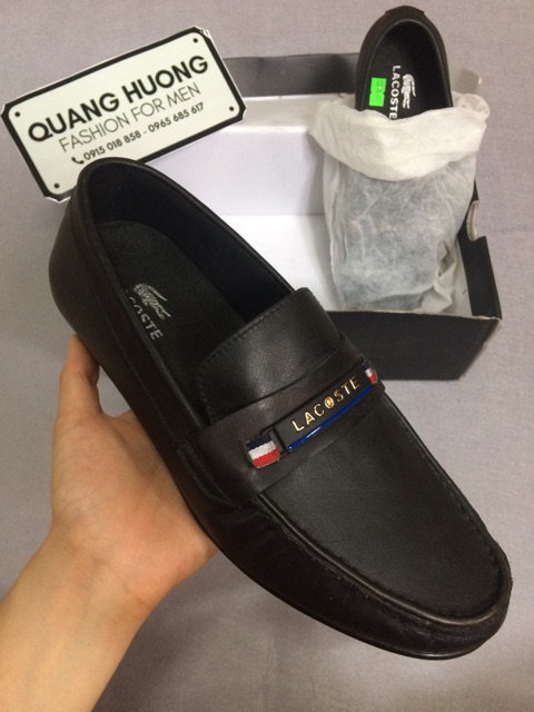 Giày lười da nam hiệu Lacoste đai chữ Lacose