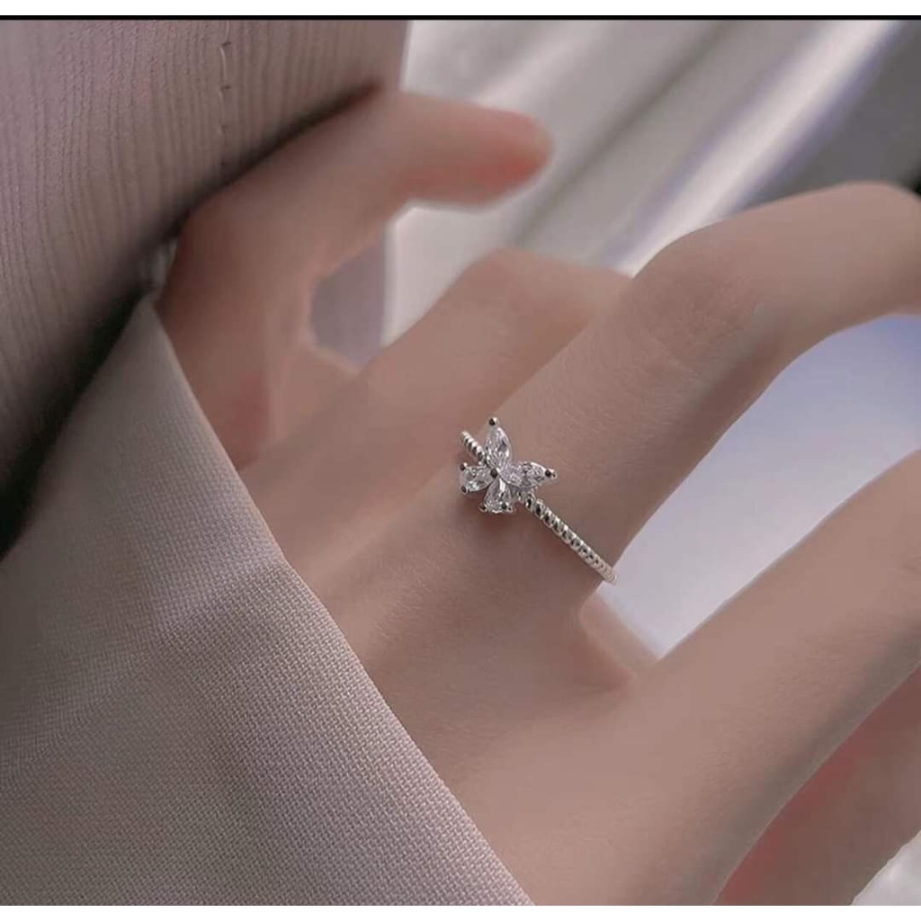 Nhẫn bạc nữ bạc thật 925 DaLiA Jewelry nhẫn bướm bạc cánh hoa hồ điệp tinh tế