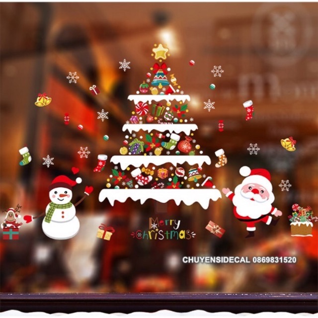 Decal dán tường Noel - Cây Thông hoạ tiết sắc màu