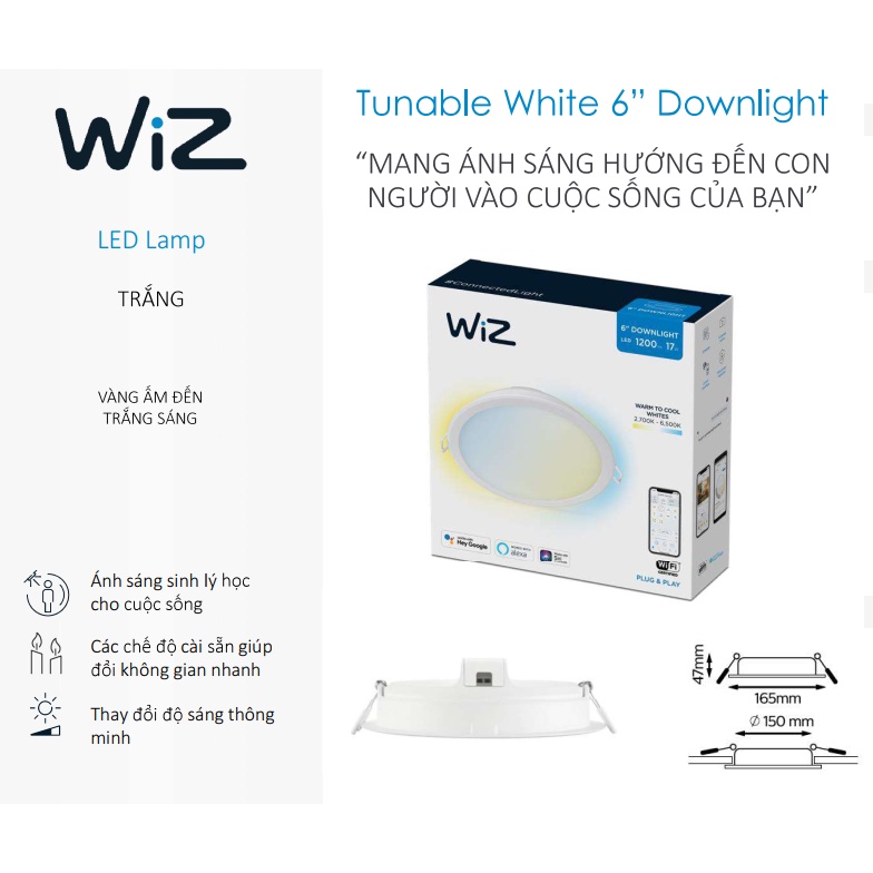 WIZ Đèn âm trần thay đổi nhiệt độ màu WiFi TW/17W RD6" D150/82765