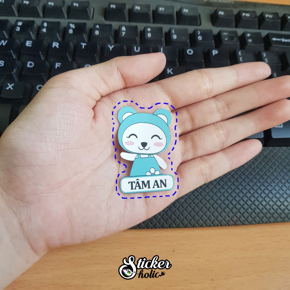 Sticker ủi GẤU XINH IN TÊN cho bé đi học - hình ủi - decal ủi tên bé - in theo yêu cầu