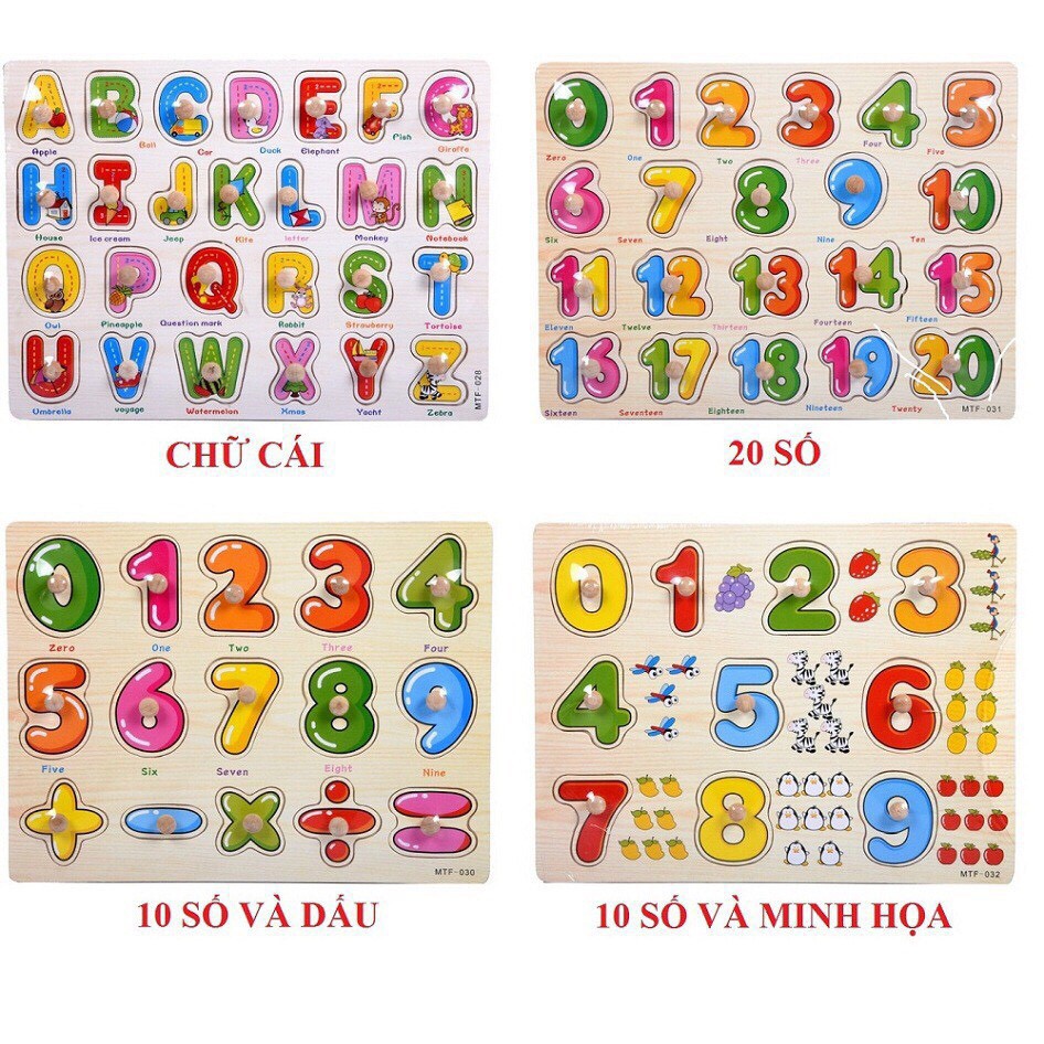 Bảng Núm Gỗ Ghép Hình,Chữ,Số,... Nhiều Chủ Đề Thông Minh Cho Bé