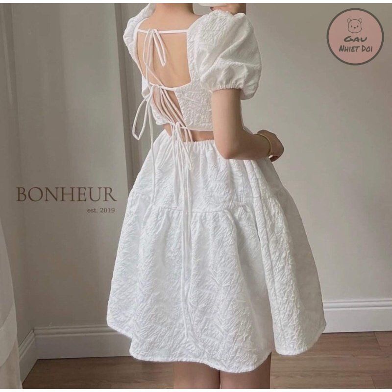 Đầm Nữ Váy Nữ Cổ Vuông Họa Tiết Hoa Gấm Hở Lưng Sexy Cá Tính Kiểu Dáng Thời Trang Nữ Hai Màu Đen/Trắng