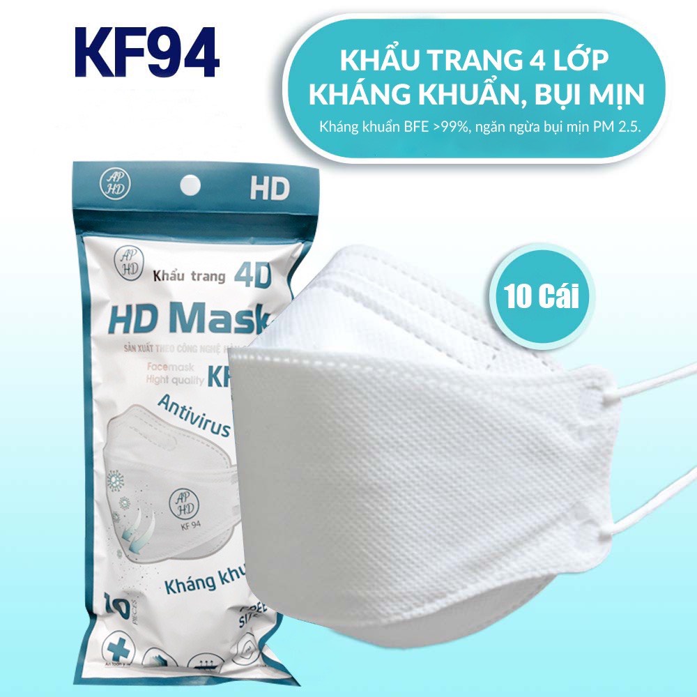 Khẩu trang KF94 kháng khuẩn 4 lớp, đóng thành từng set sạch sẽ tiện lợi kèm ảnh thật