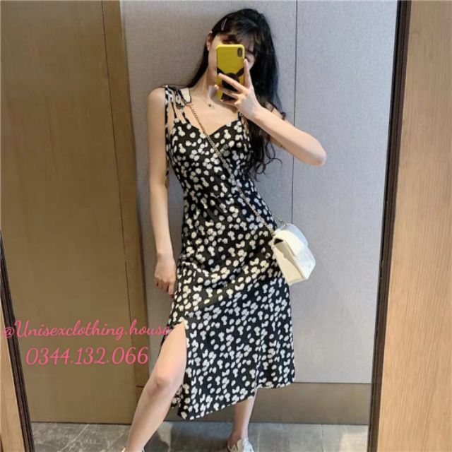 [ Hàng Thiết Kế ] Váy Đầm Hoa Cúc Họa Mi Nơ Vai Dáng Dài Xẻ Tà Xu Hướng Hè Thu 2020 (Kèm ảnh thật) | BigBuy360 - bigbuy360.vn