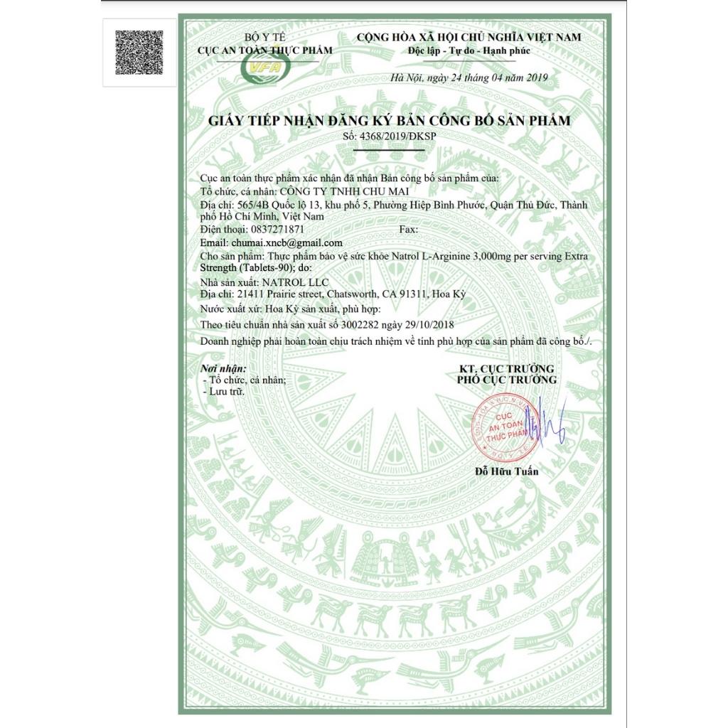 Viên Uống Natrol L-Arginine 3000mg 90 Viên - Chính Hãng