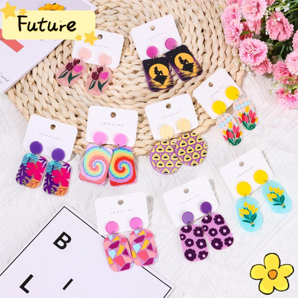 FUTURE Elegant Floral Earrings Bohemian for Women Girls Drop Dangle Earrings Spring Colorful Jewelry Gifts Party Wedding Acrylic Flower Statement