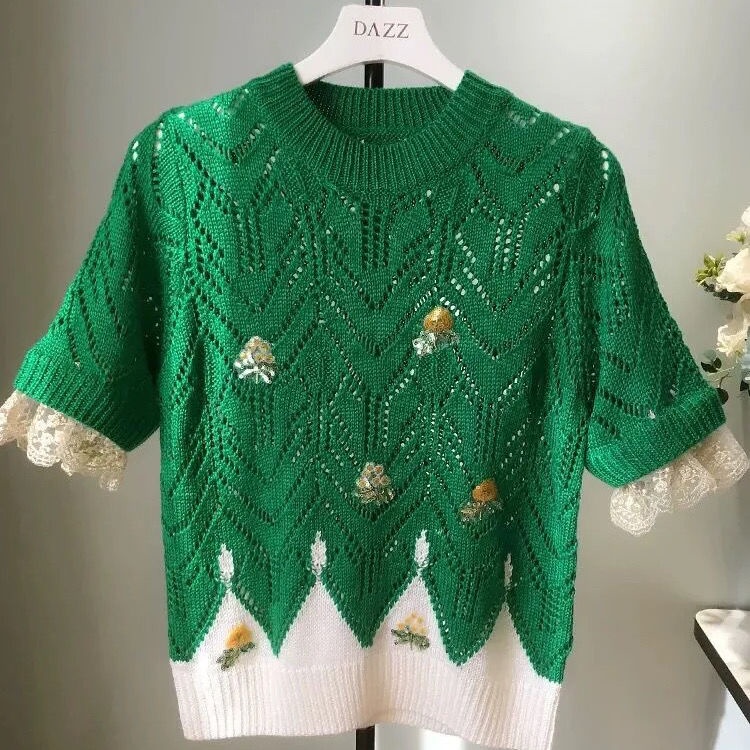 Áo Len Tay Lửng Thêu Hoa Thời Trang Nữ Tính  tao bao