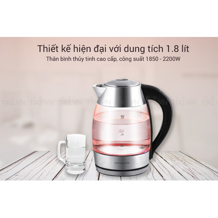 [ LOCK&LOCK ] Ấm Điện Thủy Tinh Siêu Tốc Có Điều Chỉnh Nhiệt Độ Lock&Lock EJK341 1.8L