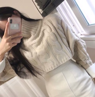 Len croptop cổ lọ