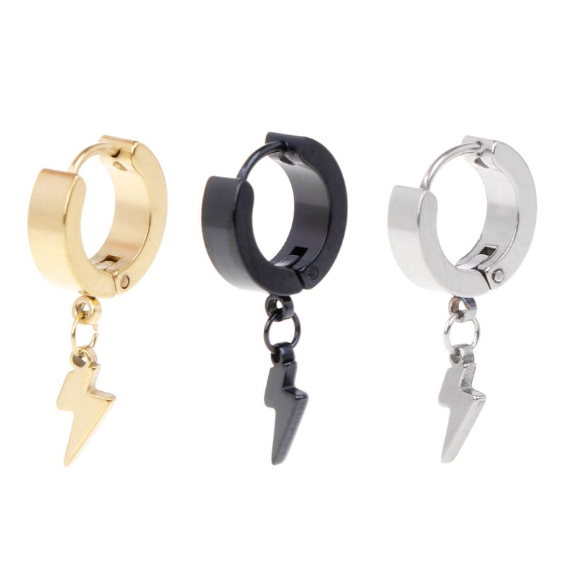 Bông tai thép titan mặt hình sấm sét độc đáo cá tính thời trang