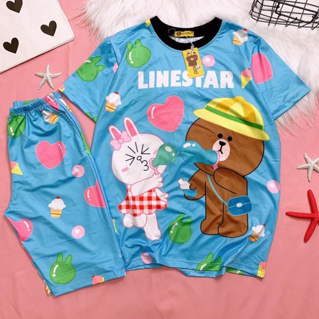 Đồ Bộ Pijama Thun Lạnh 3D Cao Cấp Tay Ngắn Quần Lửng Họa Tiết Hoạt Hình Dễ Thương