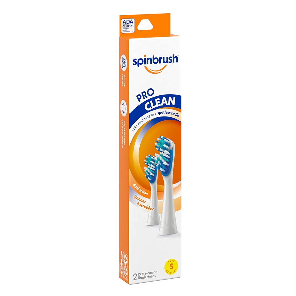 Đầu bàn chải pin thay thế Spinbrush Pro Clean set 2 đầu Replacement Heads for Battery Powered Toothbrushes.