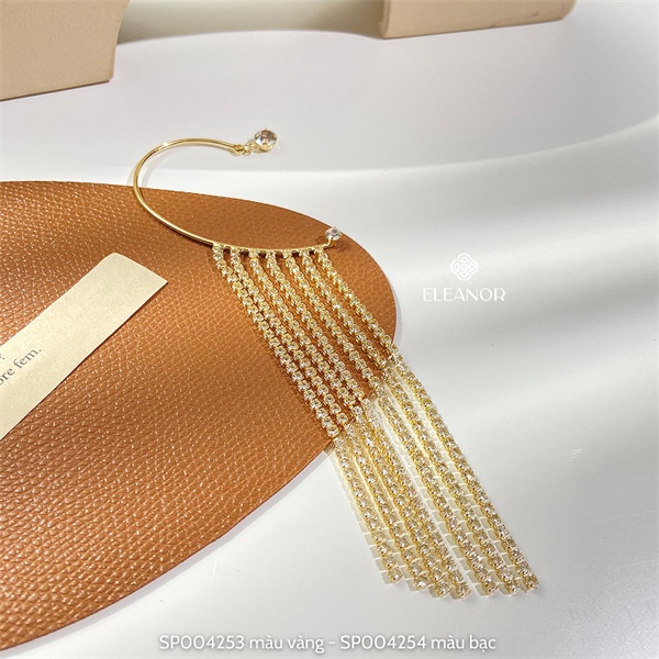 Bông tai nữ gắn vành Eleanor Accessories đính đá dáng dài tua rua phụ kiện trang sức 4253 ( một chiếc )