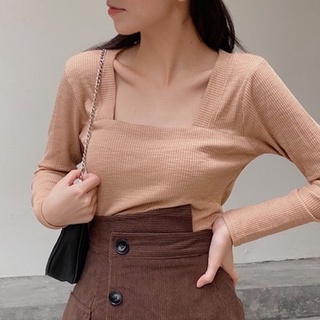 Áo len gân cổ vuông dài tay sa454 lollie studio