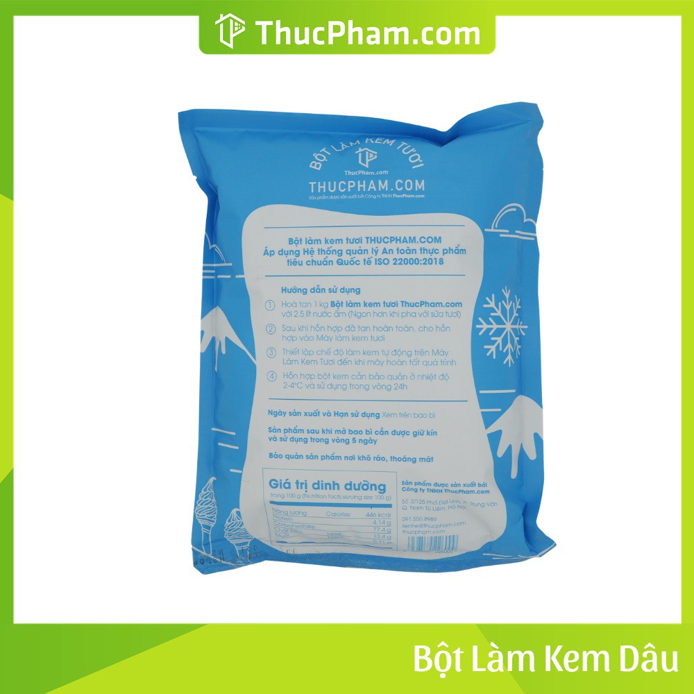 Bột Làm Kem Tươi THUCPHAM.COM Vị Dâu 1kg - Công Thức Độc Quyền Hương Vị Mới, Không Gắt, Không Hắc