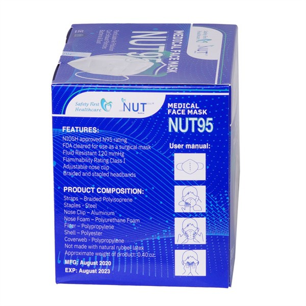 Khẩu trang NUT95 5 lớp Hộp 30 cái chống bụi mịn PM2.5, có kẹp kim loại chắc chắn ở sống mũi