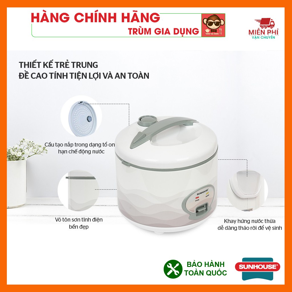 Nồi cơm điện Sunhouse SHD8062 1,8 lít, nồi cơm điện Sunhouse siêu bền, bảo hành toàn quốc 12 tháng.