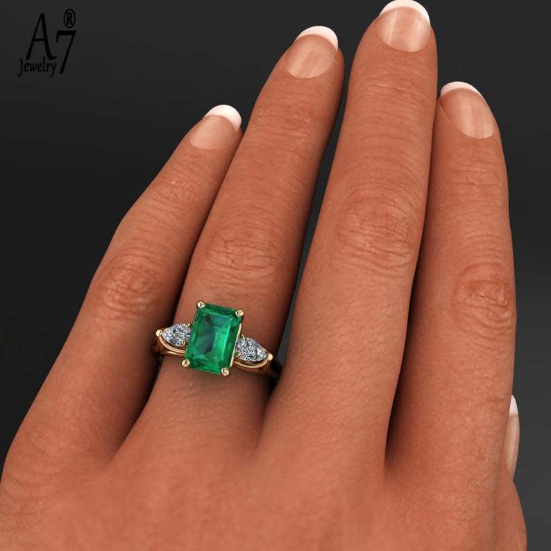 Nhẫn Mạ Vàng 18K Đính Đá Ngọc Lục Bảo Hình Vuông Dành Cho Nữ X5Y49