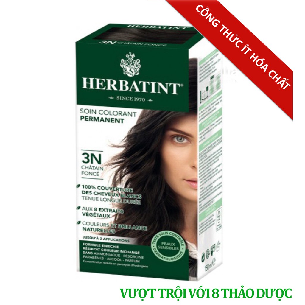 [Màu hạt dẻ đậm 3N] Gel nhuộm, dưỡng tóc với 8 thảo dược Herbatint chính hãng Ý | BigBuy360 - bigbuy360.vn