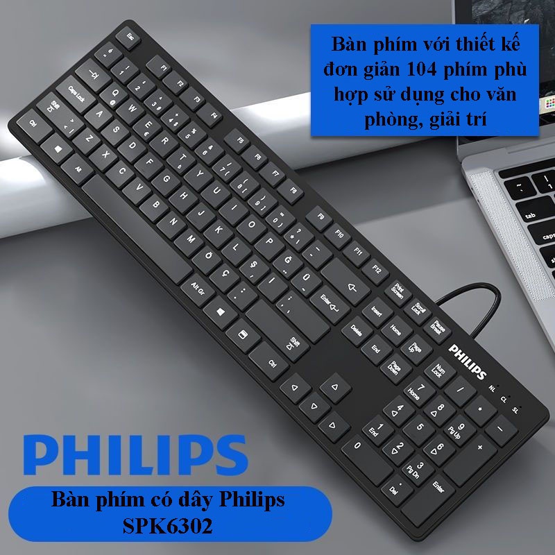 Bàn phím máy tính có dây PHILIPS SPK6302 bàn phím chống thấm nước phù hợp sử dụng văn phòng học tập, giải trí