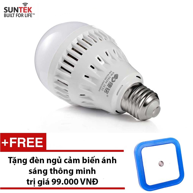 Bóng đèn LED tích điện cao cao cấp SUNTEK KM – 5818A 9W + Tặng đèn ngủ cảm biến ánh sáng