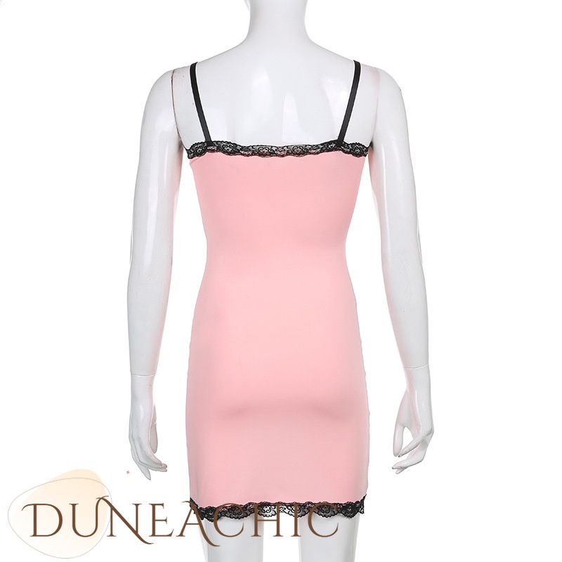 DUNEA Đầm Hai Dây Phối Ren Thiết Kế Xẻ Tà Quyến Rũ Thời Trang