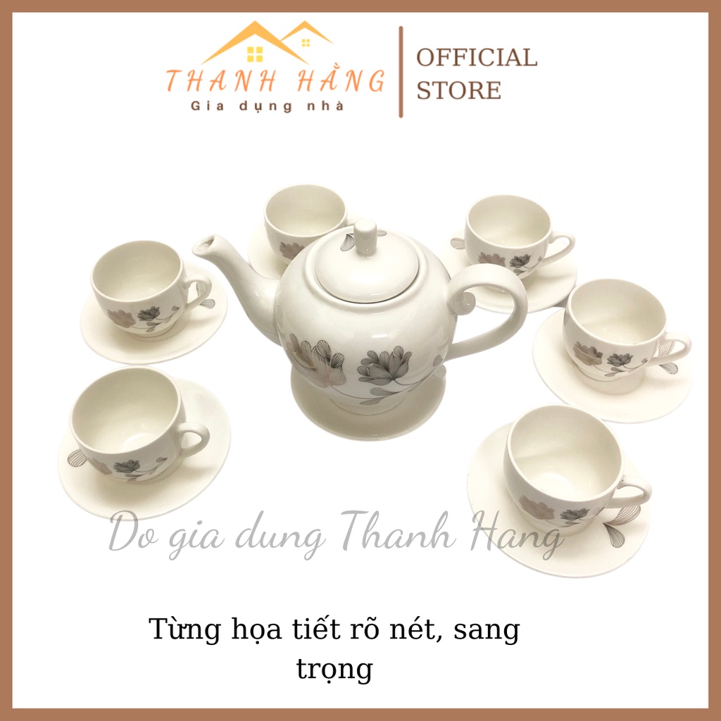 Bộ ấm chén hoa hồng đen trắng ngọc sang trọng freeship