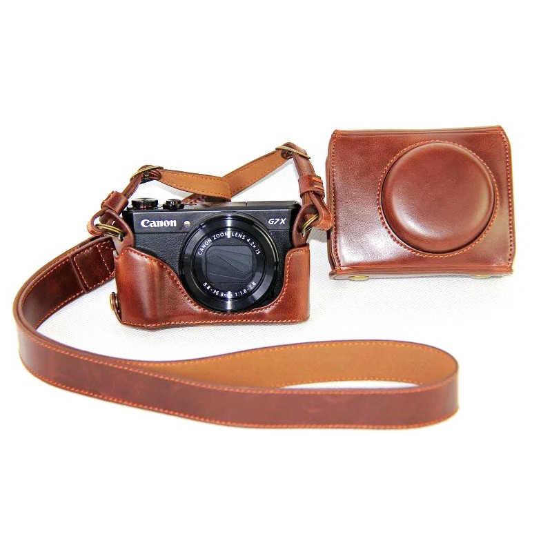Ốp bọc bảo vệ camera từ da PU có dây đeo dành cho Canon Powershot G7X Mark 2 G7X II G7X2