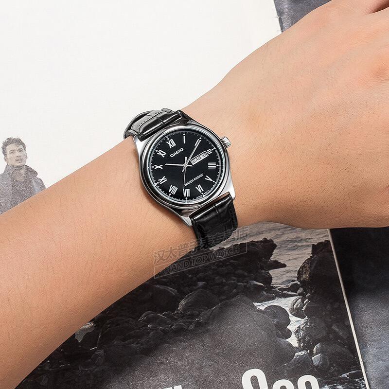 Đồng hồ Nam Casio MTP-V006L-1B, đồng hồ chính hãng, dây da đen mặt đen