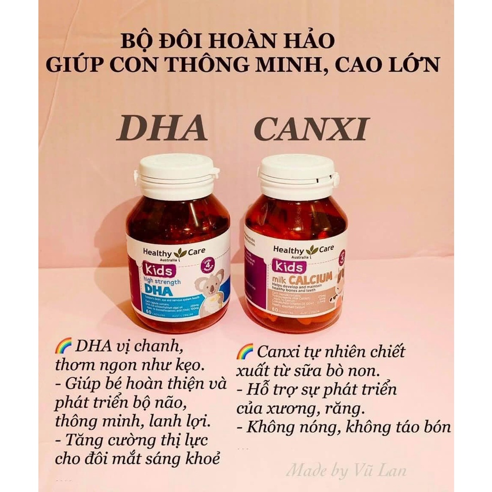 Viên bổ sung DHA - Canxi cho bé Healthy Care Kid’s High DHA 60 viên.