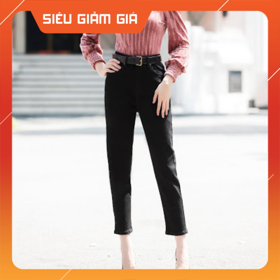 Quần baggy nữ thiết kế H&H Luxury - Quần jean đen baggy cạp cao Dáng thời thượng