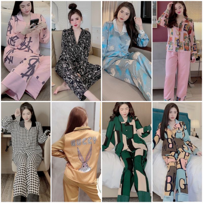 Đồ bộ pijama, bộ lụa satin cao cấp dài tay mềm mịn thoáng mát hoạ tiết sang chảnh dễ thương