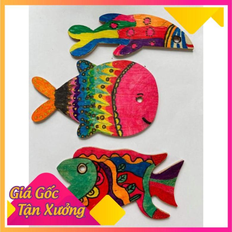 Bộ 10 cá gỗ mộc 20cm cho bé tô màu sáng tạo - MỘC XINH